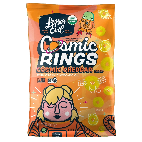 LesserEvil Air-Puffed Cosmic Rings Snacks for Toddlers, Cosmic Cheddar with Avocado Oil, 3 oz(2 Packs)