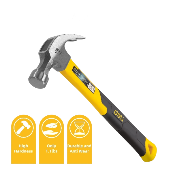 Deli 16 oz Claw Hammer with Fiberglass Handle, Soft Face and Shock-Reducing Grip, Basic Hand Tool for DIY and Woodworking