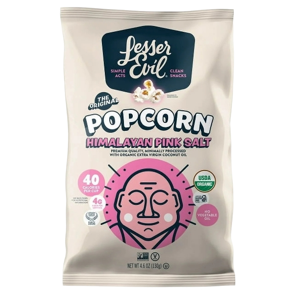LesserEvil Organic Popcorn, Himalayan Pink, 4.6 oz (2 Packs)
